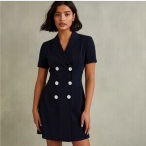 VINTAGE CASUAL CORNER‎ PETITE BLACK NAUTICAL DOUBLE-BREASTED MINI DRESS CRUISE